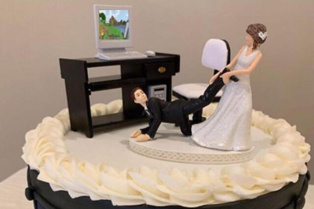 Bride Dragging Groom Cake